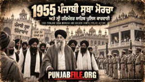 1955 ਦੇ ਪੰਜਾਬੀ ਸੂਬਾ ਮੋਰਚੇ ਦੀ ਇਤਿਹਾਸਕ ਪੁਨਰਰਚਨਾ ਦਰਸਾਉਂਦੀ ਤਸਵੀਰ