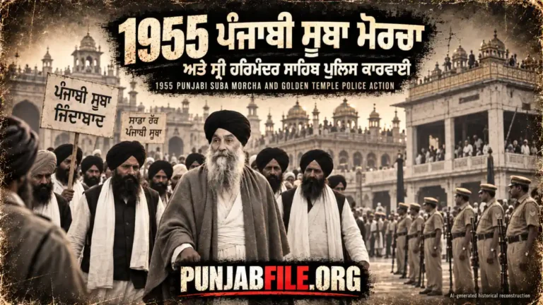 1955 ਦੇ ਪੰਜਾਬੀ ਸੂਬਾ ਮੋਰਚੇ ਦੀ ਇਤਿਹਾਸਕ ਪੁਨਰਰਚਨਾ ਦਰਸਾਉਂਦੀ ਤਸਵੀਰ