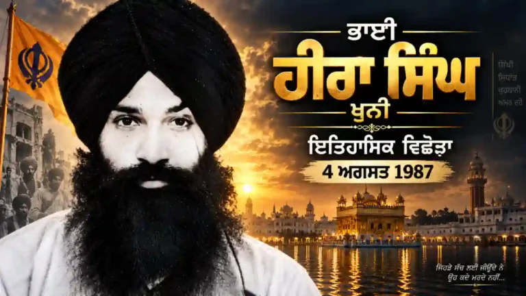 ਭਾਈ ਹੀਰਾ ਸਿੰਘ ਖੂਨੀ (ਪਿੰਡ ਕਸੇਲ, ਤਰਨ ਤਾਰਨ) ਦੀ ਤਸਵੀਰ ਵਾਲਾ ਯਾਦਗਾਰੀ ਪੋਸਟਰ, ਜਿਸ ਉੱਤੇ 4 ਅਗਸਤ 1987 ਦੀ ਤਾਰੀਖ਼ ਲਿਖੀ ਹੈ