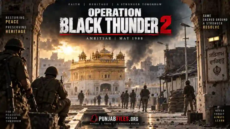 ਓਪਰੇਸ਼ਨ ਬਲੈਕ ਥੰਡਰ-2 ਬਾਰੇ ਚਿੱਤਰ, ਜਿਸ ਵਿੱਚ ਪਿਛੋਕੜ ਵਿੱਚ ਸ੍ਰੀ ਹਰਿਮੰਦਰ ਸਾਹਿਬ ਅਤੇ ਅੱਗੇ ਸੁਰੱਖਿਆ ਬਲਾਂ ਦੇ ਜਵਾਨ ਦਿਖਾਏ ਗਏ ਹਨ