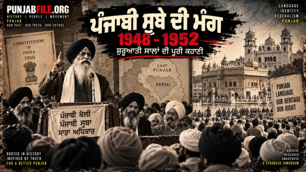 ਪੰਜਾਬੀ ਸੂਬੇ ਦੀ ਮੰਗ ਦੇ ਸ਼ੁਰੂਆਤੀ ਸਾਲਾਂ ਬਾਰੇ ਇਤਿਹਾਸਕ ਲੇਖ ਦਾ ਮੁੱਖ ਚਿੱਤਰ